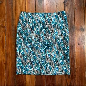 Talbots Petites Peacock Feather Pencil Skirt in cerulean and teal 6P